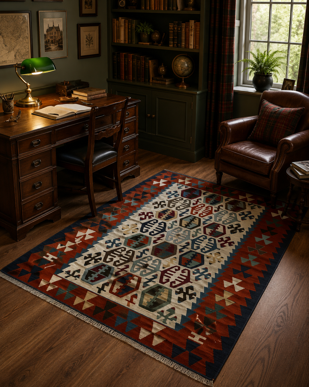 123 × 170 cm Handmade Denizli Kilim – Vintage Turkish Wool Flatweave Carpet