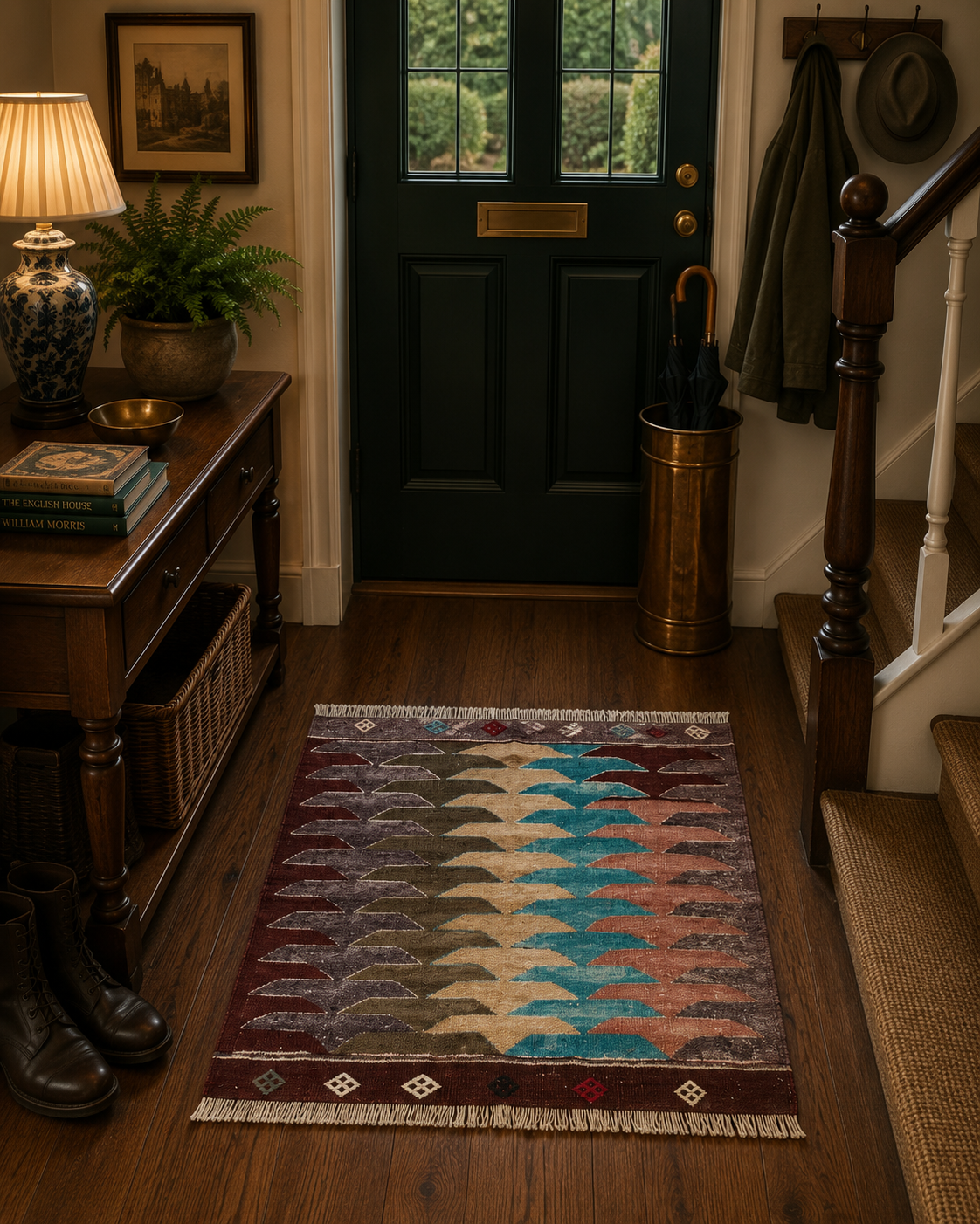 81 × 83 cm Vintage Afyon Parmaklı Kilim – Handmade Turkish Wool Carpet