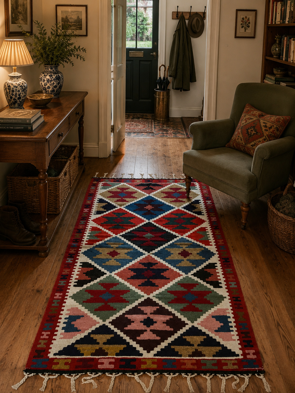 109 × 173 cm Vintage Persian Kilim – Handmade Wool Tribal Carpet