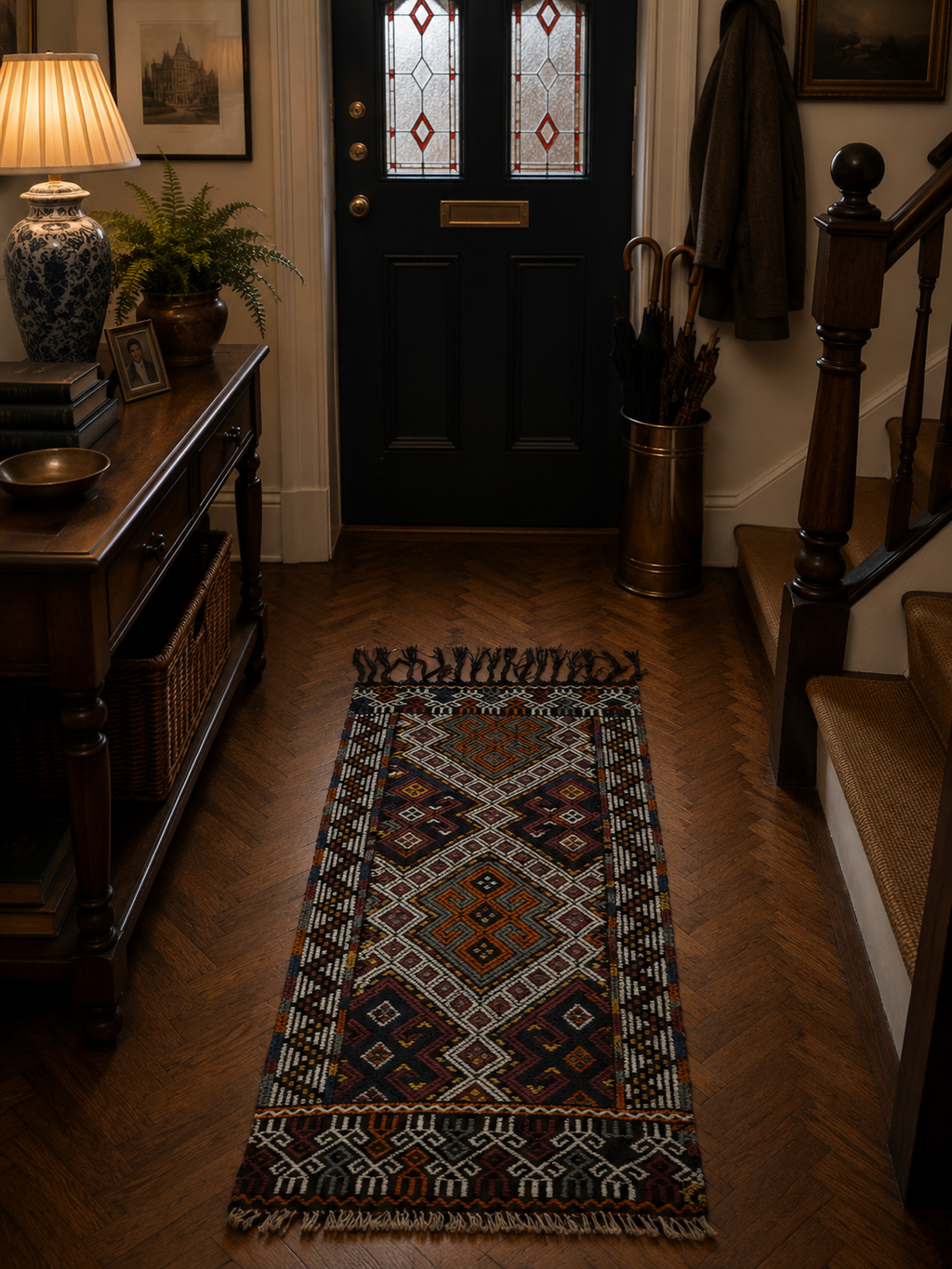 70 × 125 cm Antique Konya Kilim – Handmade Turkish Wool Tribal Carpet