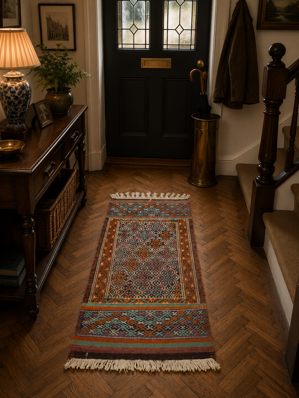 70 × 135 cm Vintage Konya Kilim – Handmade Turkish Wool Tribal Carpet