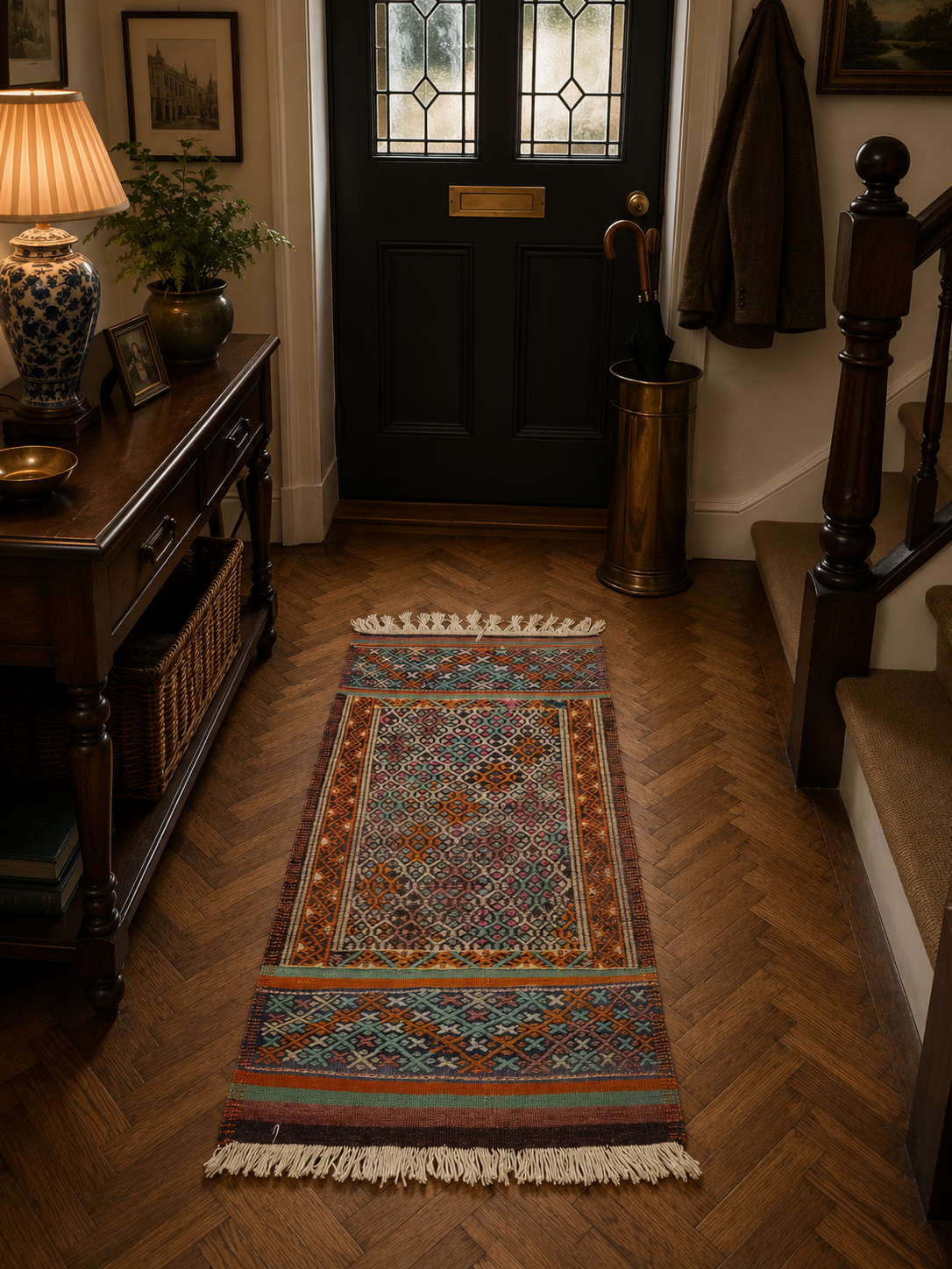 70 × 135 cm Vintage Konya Kilim – Handmade Turkish Wool Tribal Carpet