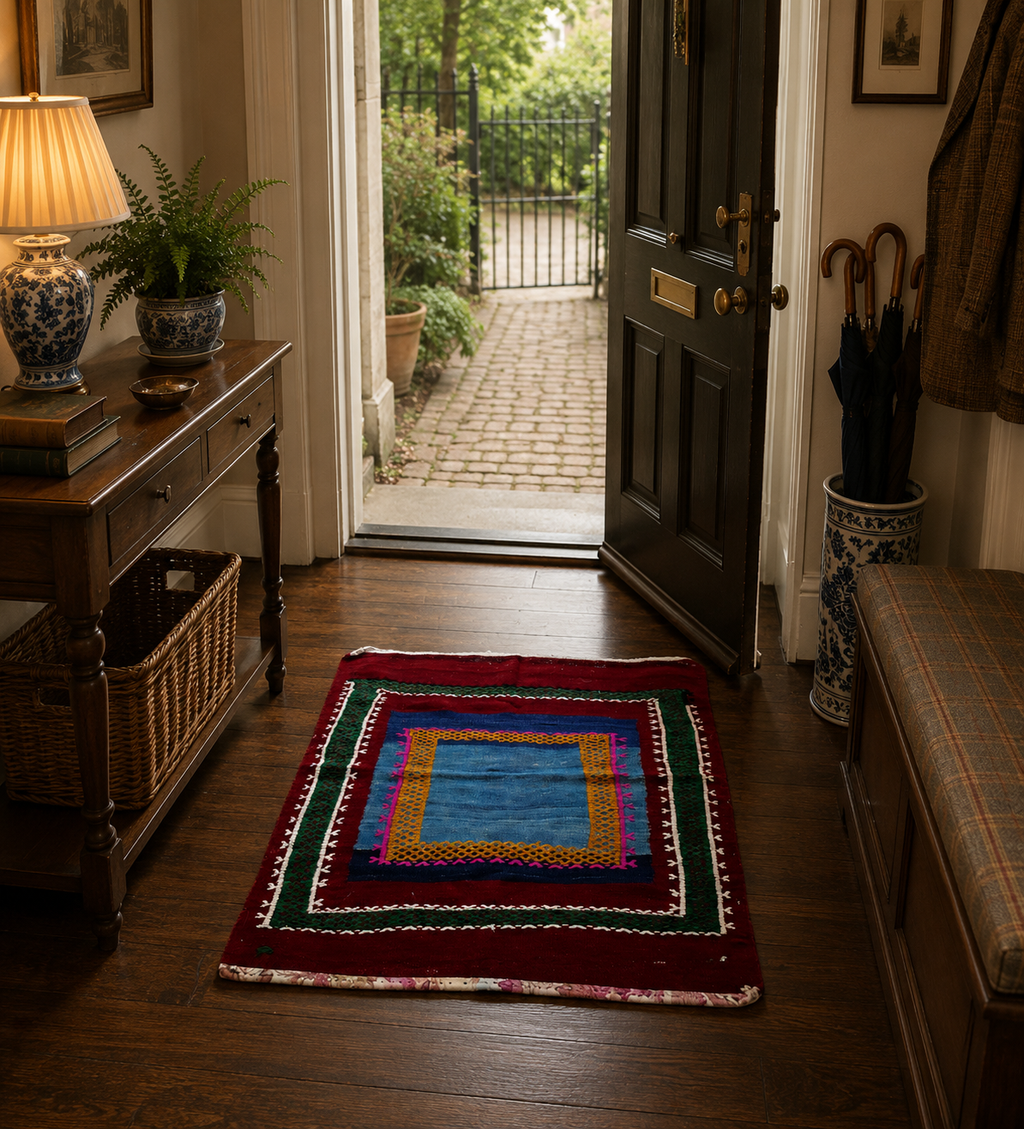 88 × 97 cm Vintage Afyon Parmaklı Kilim – Handmade Turkish Wool Carpet