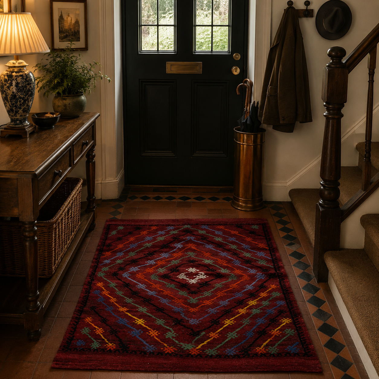 120 × 133 cm Handmade Konya Kilim – Turkish Wool Flatweave Carpet