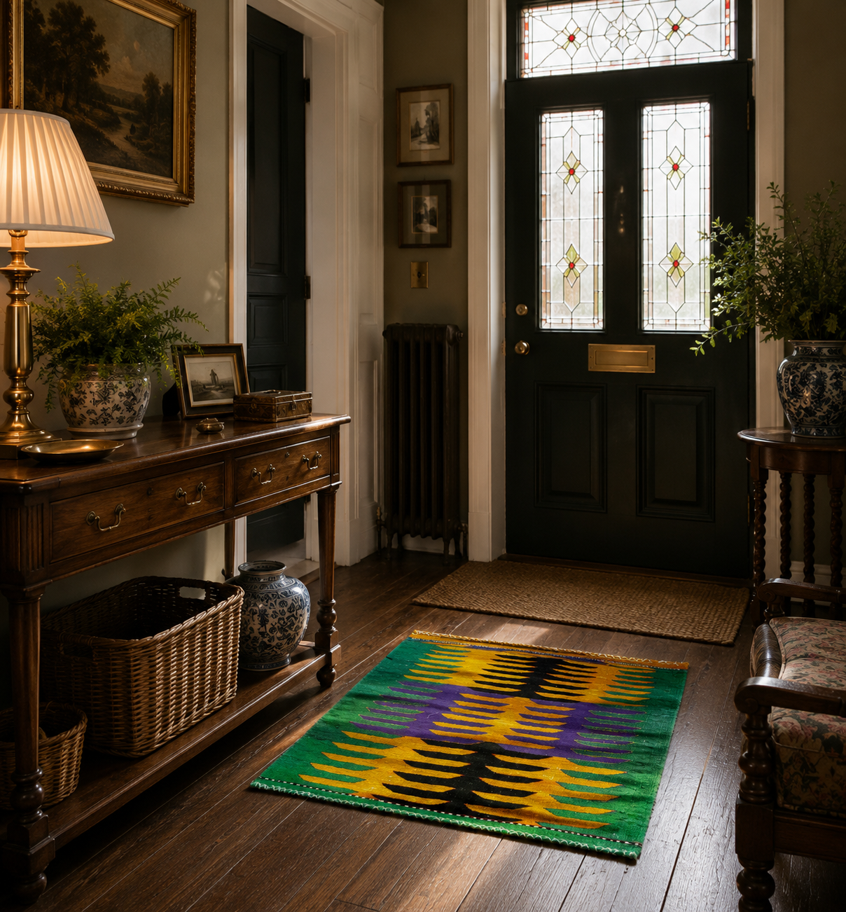 93 × 95 cm Vintage Afyon Parmaklı Kilim – Handmade Turkish Wool Carpet