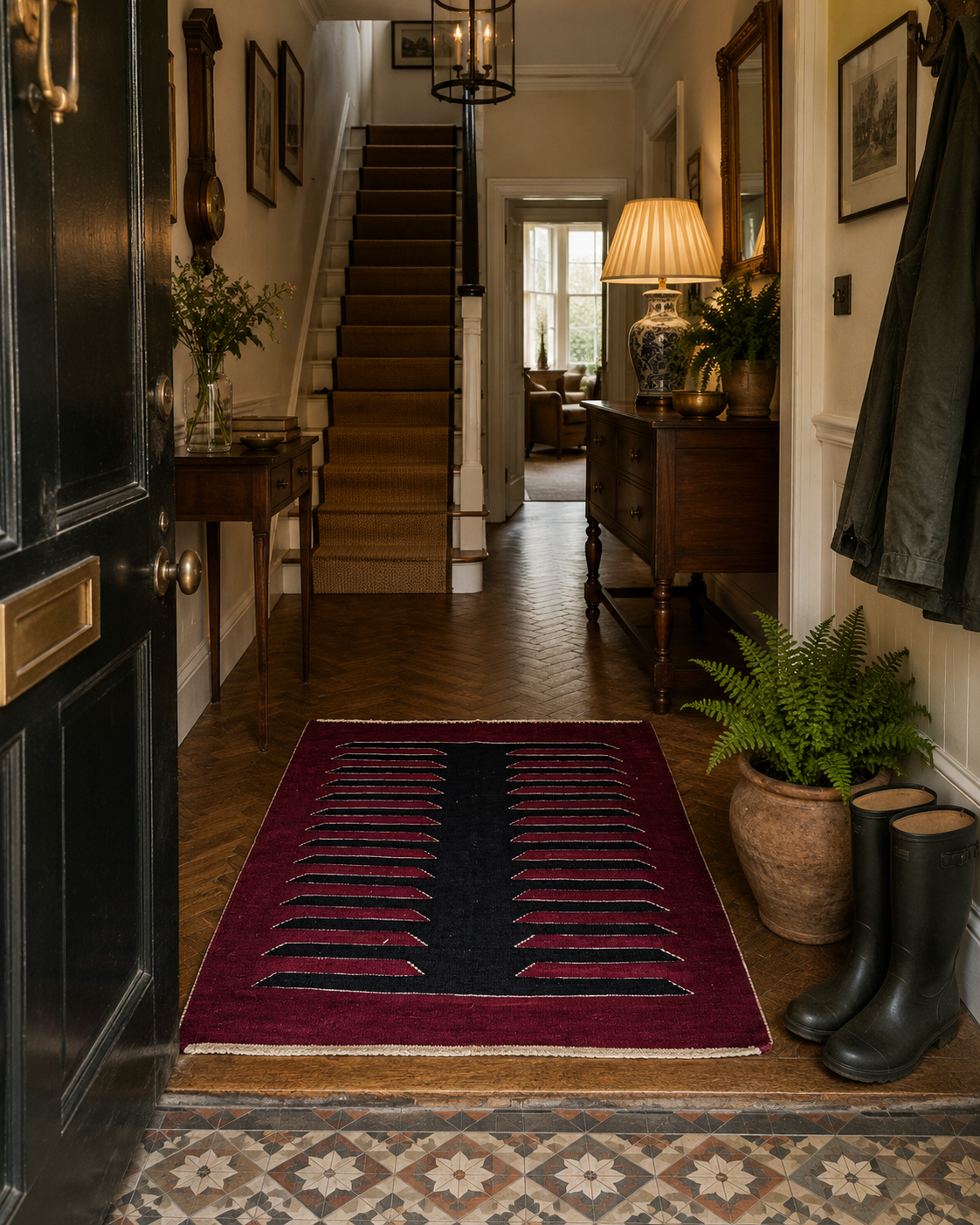 94 × 96 cm Vintage Afyon Parmaklı Kilim – Handmade Turkish Wool Carpet