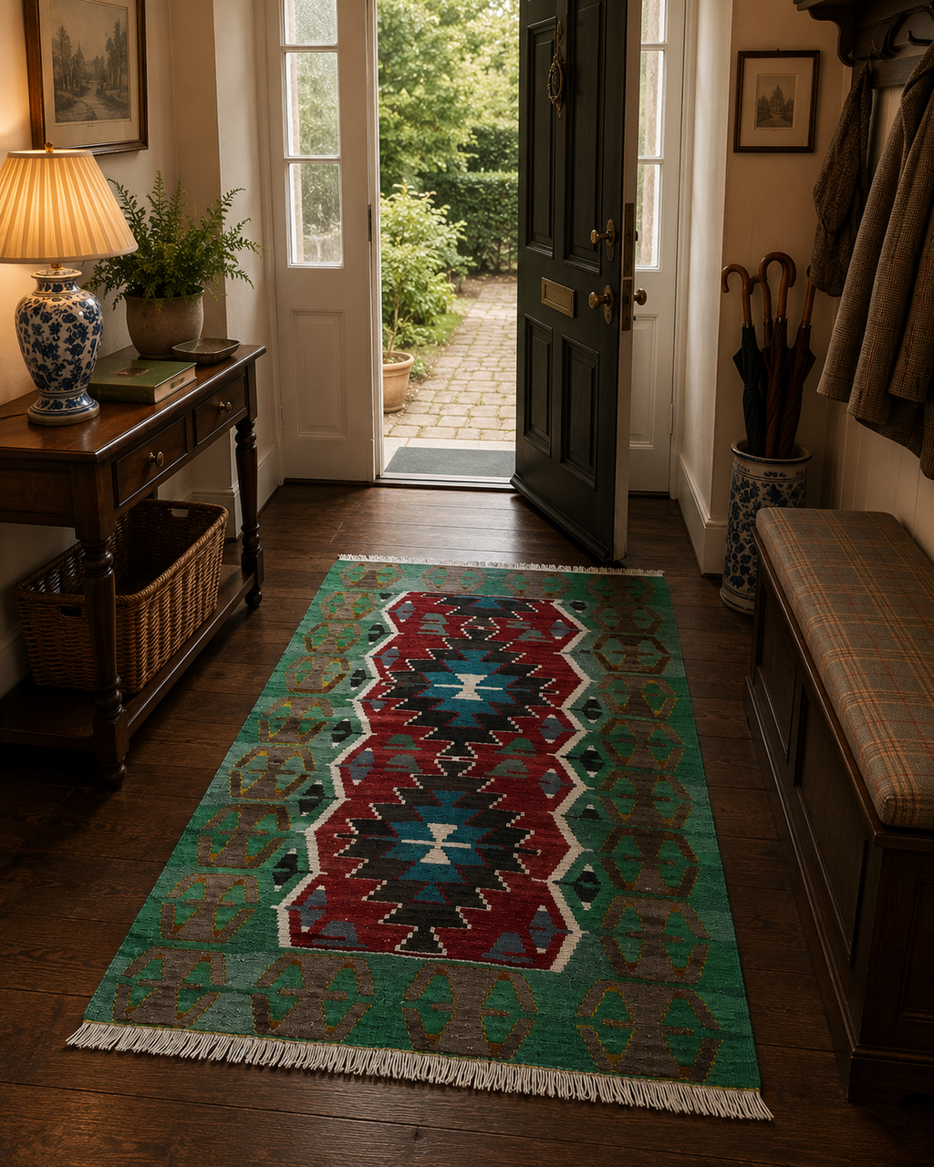95 × 140 cm Vintage Uşak Kilim – Handmade Turkish Wool Carpet