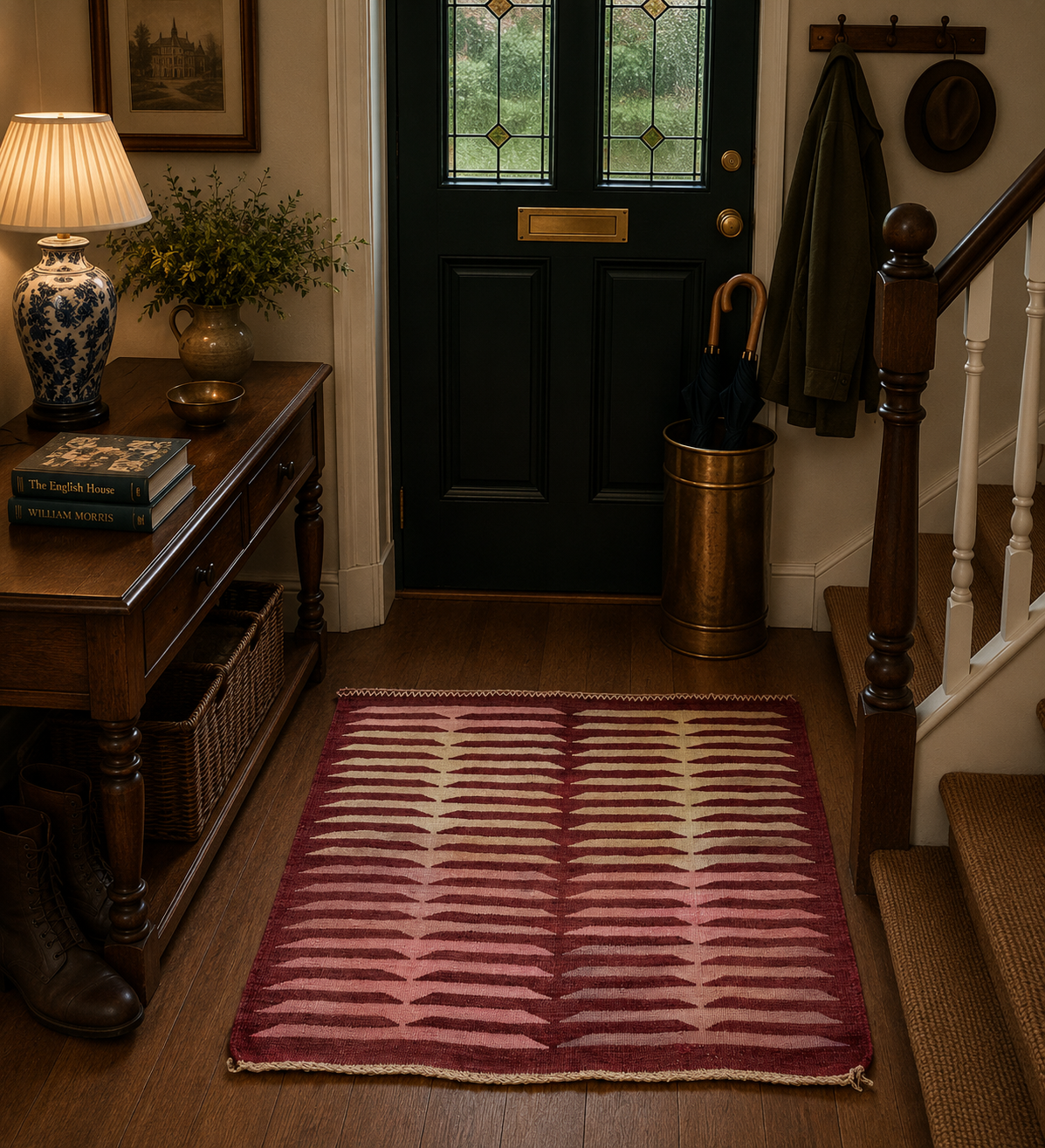 91 × 96 cm Vintage Afyon Parmaklı Kilim – Handmade Turkish Wool Carpet