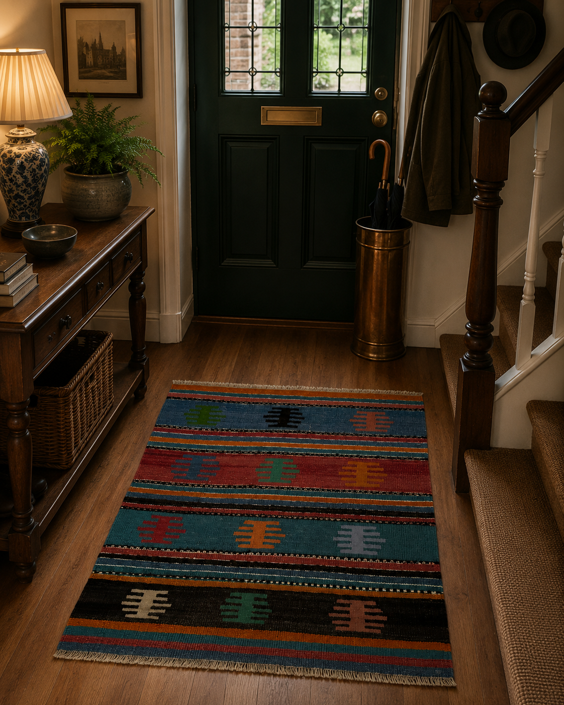 80 × 100 cm Vintage Afyon Parmaklı Kilim – Handmade Turkish Wool Carpet