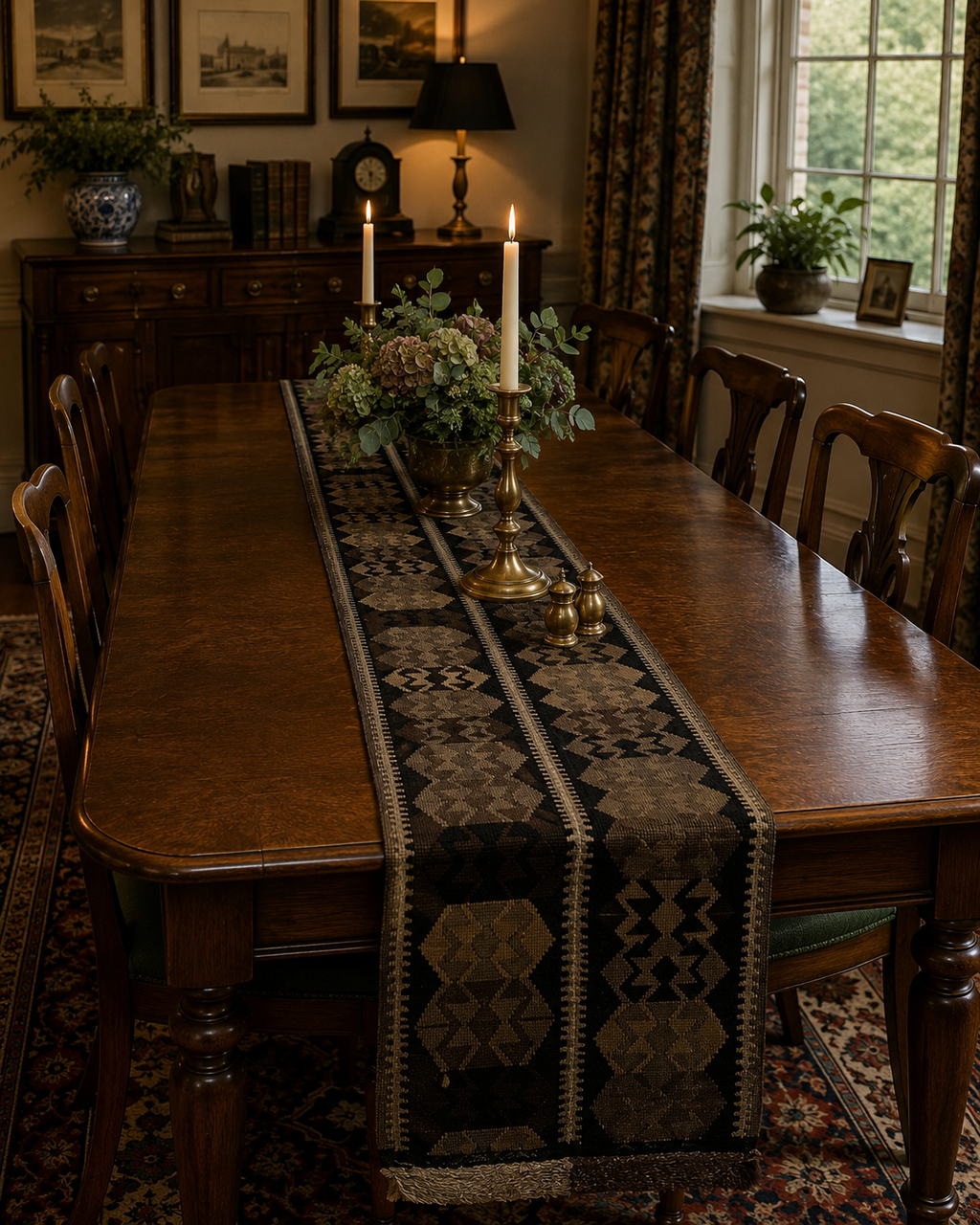 37 × 320 cm Handmade Vintage Kars Kağızman Kilim Runner – Turkish Wool Table Runner