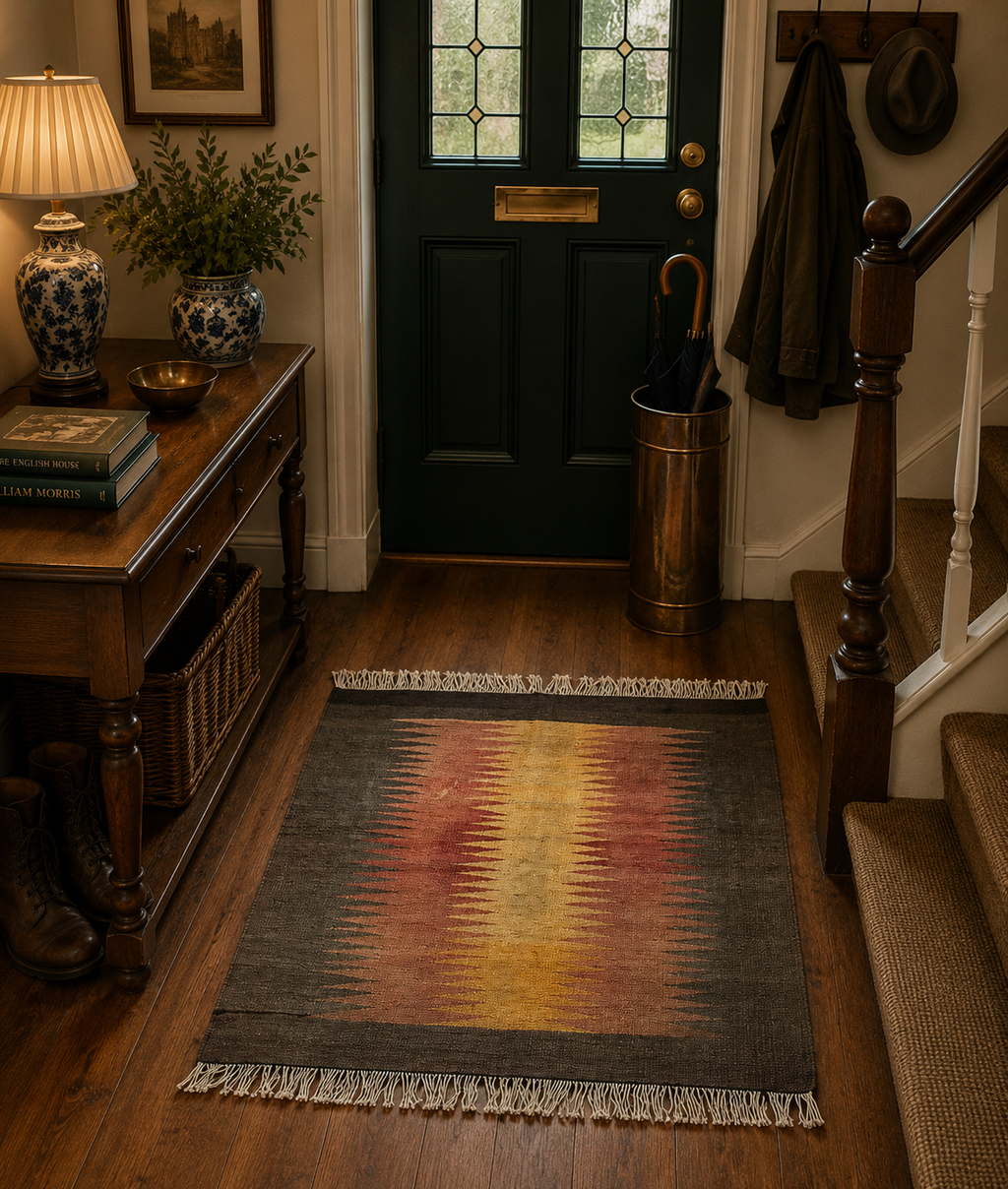 86 × 100 cm Vintage Afyon Parmaklı Kilim – Handmade Turkish Wool Carpet