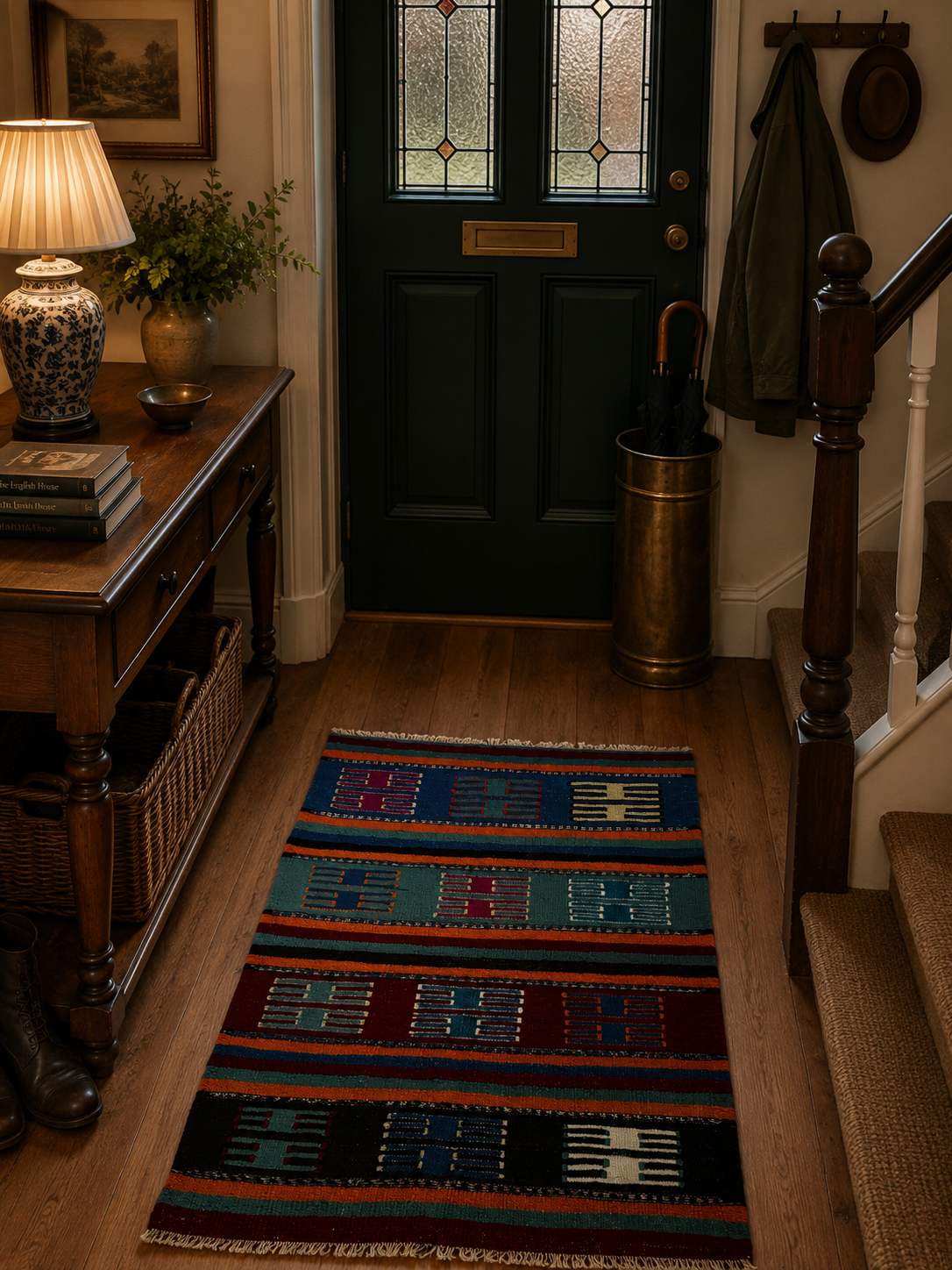 73 × 108 cm Vintage Afyon Parmaklı Kilim – Handmade Turkish Wool Carpet