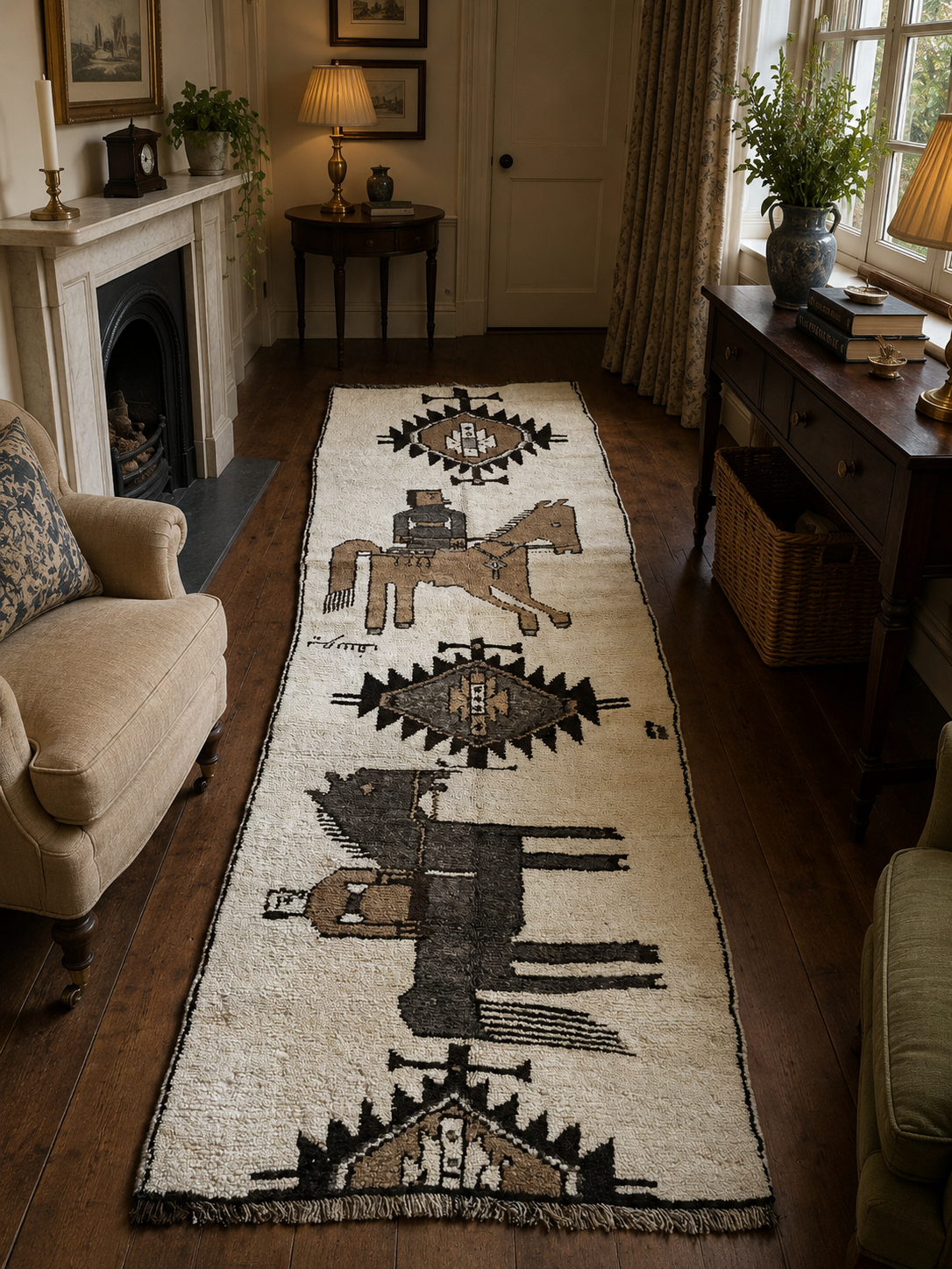 102 × 330 cm | Handmade Kurdish Figurative Tribal Runner