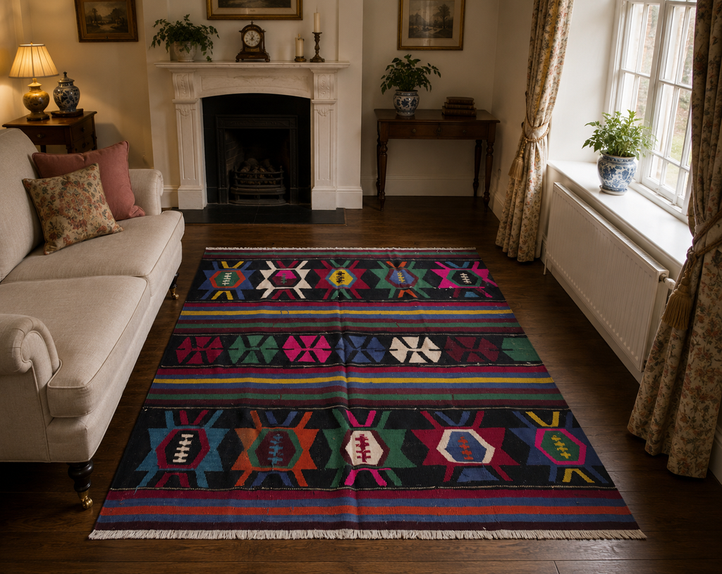 160 × 200 cm Vintage Afyon Kilim – Handmade Turkish Wool Carpet