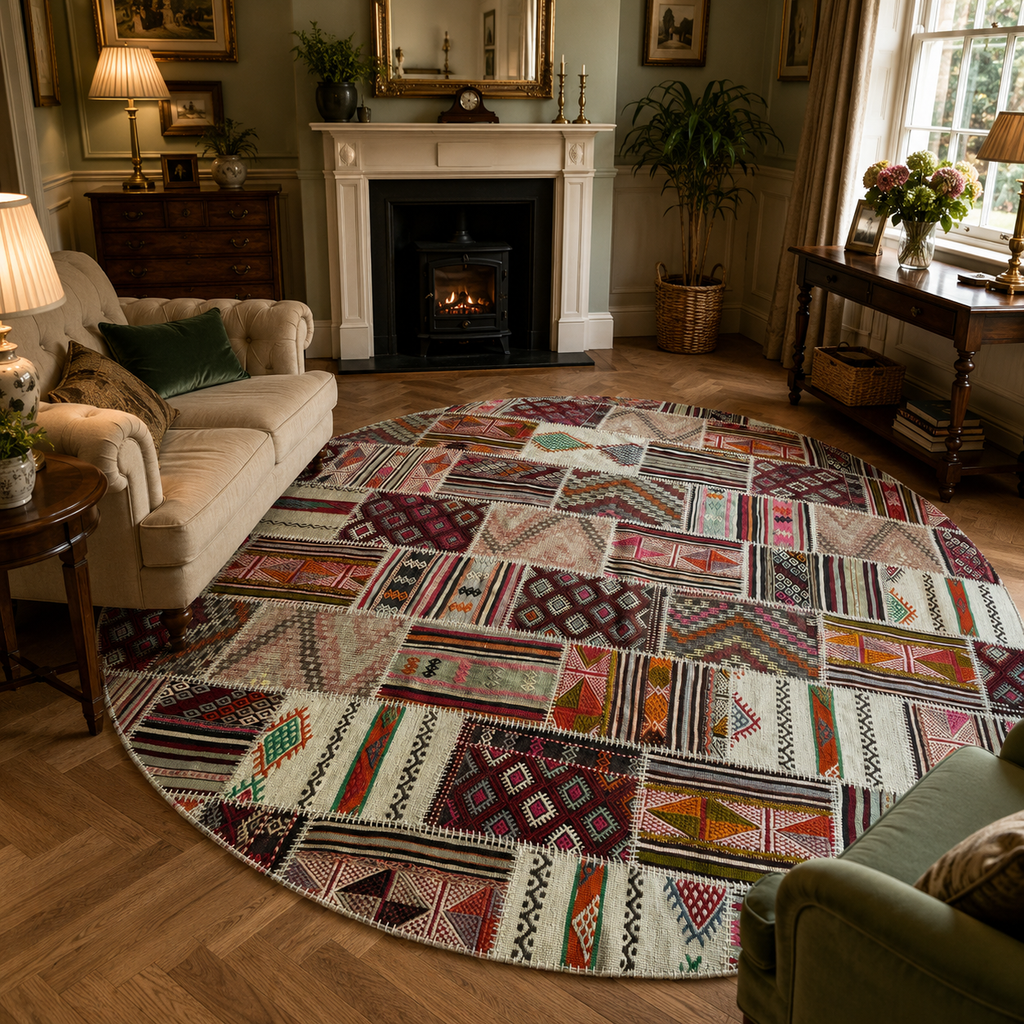 305 × 305 cm | Handmade Turkish Wool Patchwork Kilim | One-of-a-Kind