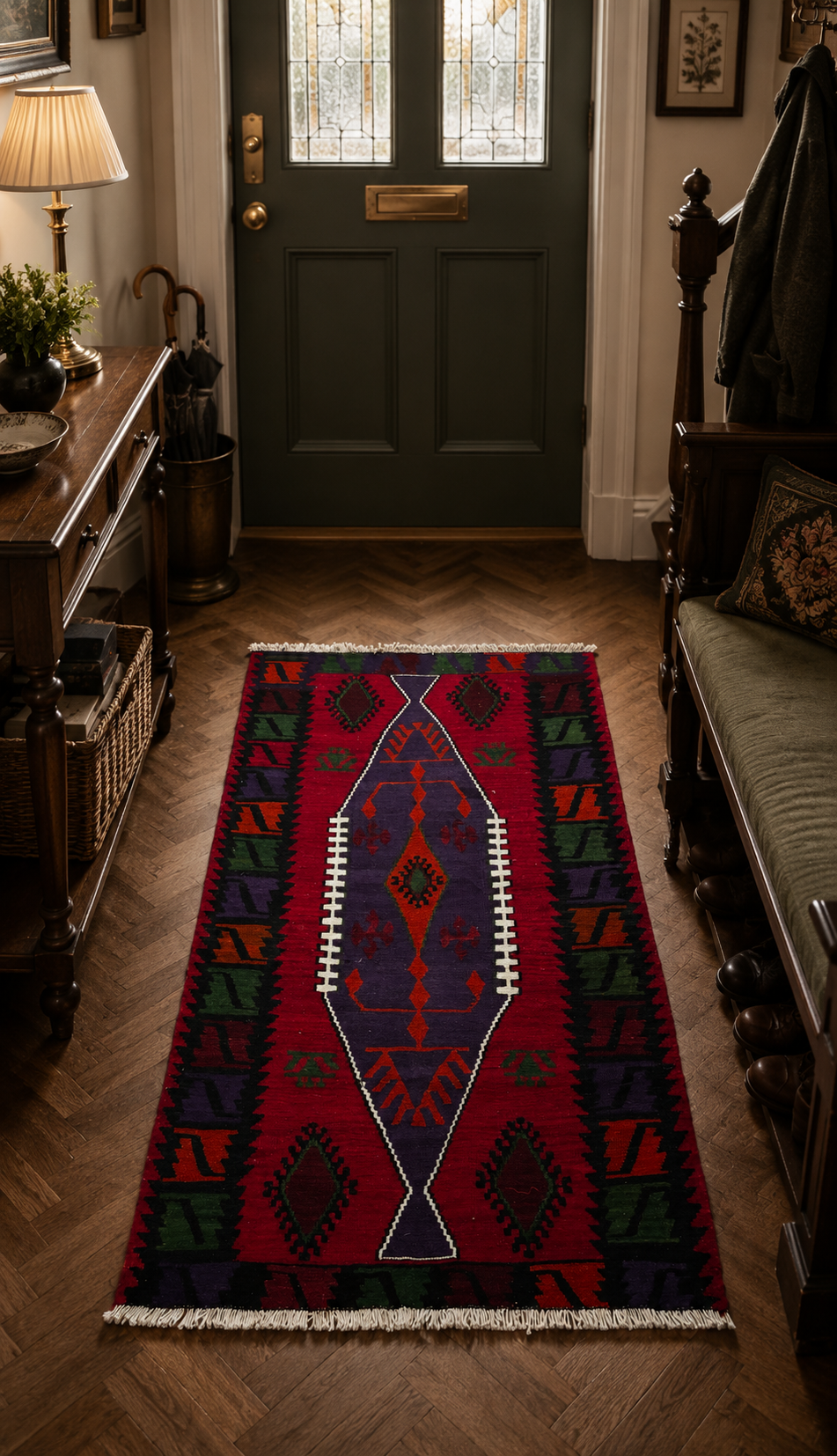 93 × 162 cm | Authentic Handmade Turkish Wool Kilim(1950–1960s)