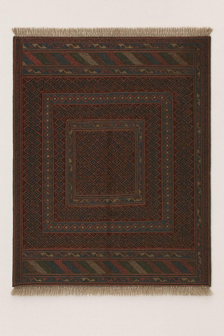 Turkmen Tekke Rug – 110 × 130 cm | Handwoven Wool Tribal Carpet