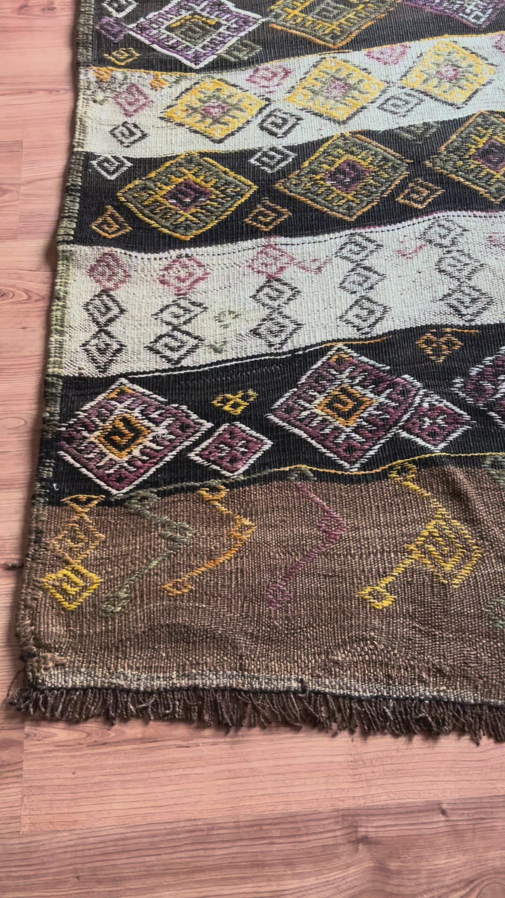 150 × 380 cm Handmade Turkish Kars Cicim Kilim Runner – Vintage Tribal Wool Flatweave