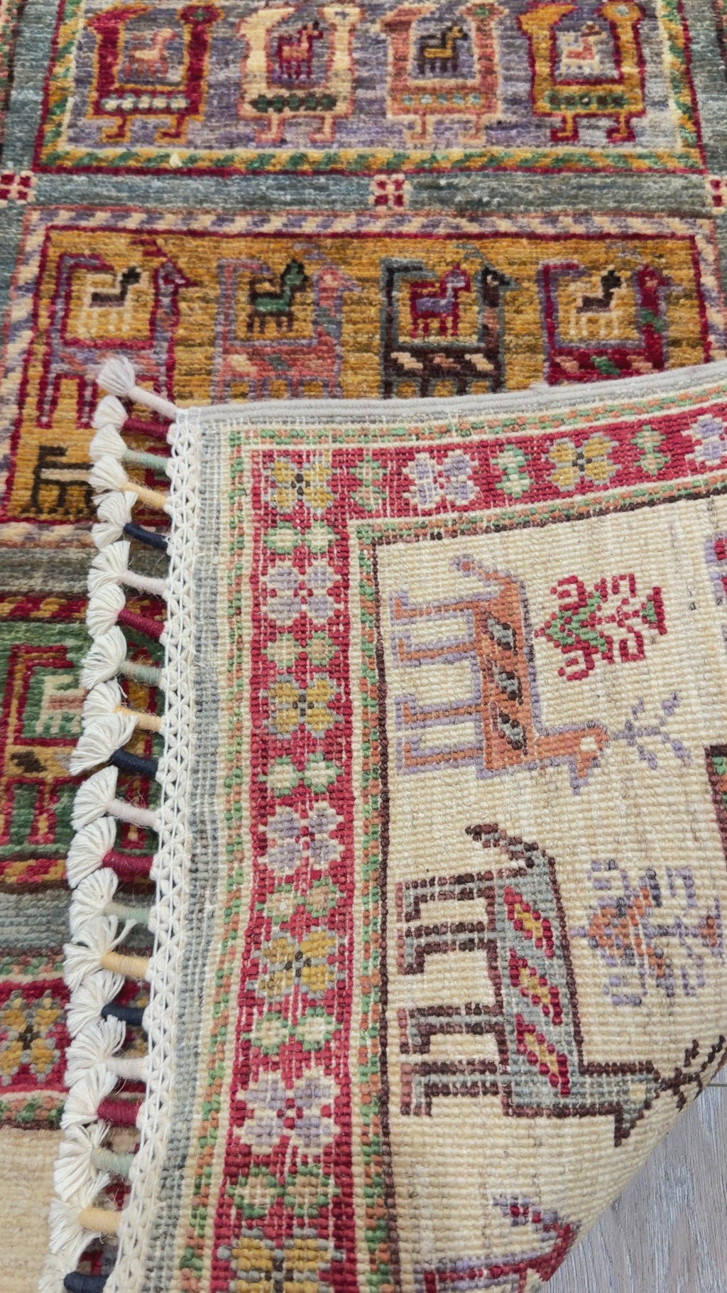 Afghan Pazyryk Runner Rug, Ivory, 80 × 300-320 cm – video