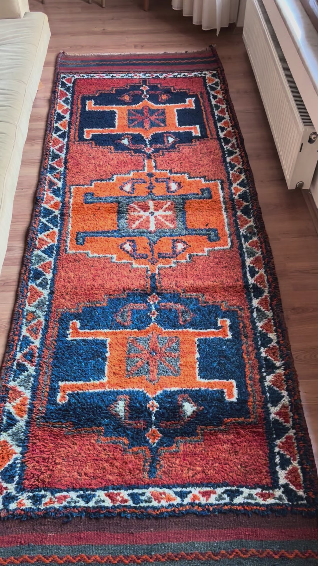 100 x 296 cm | Handmade Vintage Herki Wool Runner