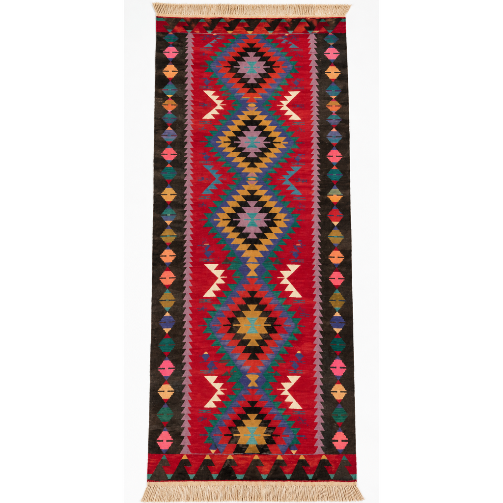 Vintage Kayseri kilim wide runner in red, 118 × 396 cm