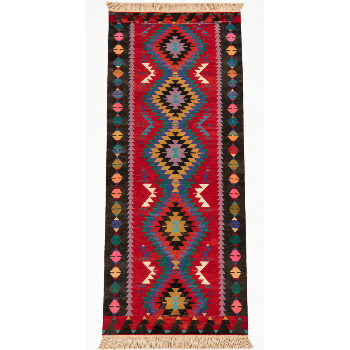Vintage Kayseri kilim wide runner in red, 118 × 396 cm