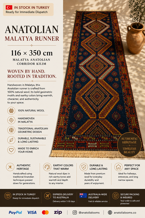 116 × 350 cm | Handmade Malatya Wool Runner