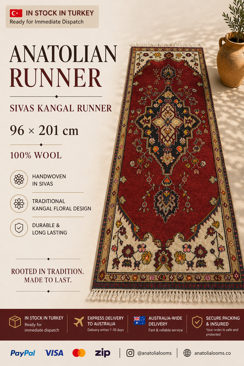 96 × 201 cm | Handmade Turkish Wool Rug