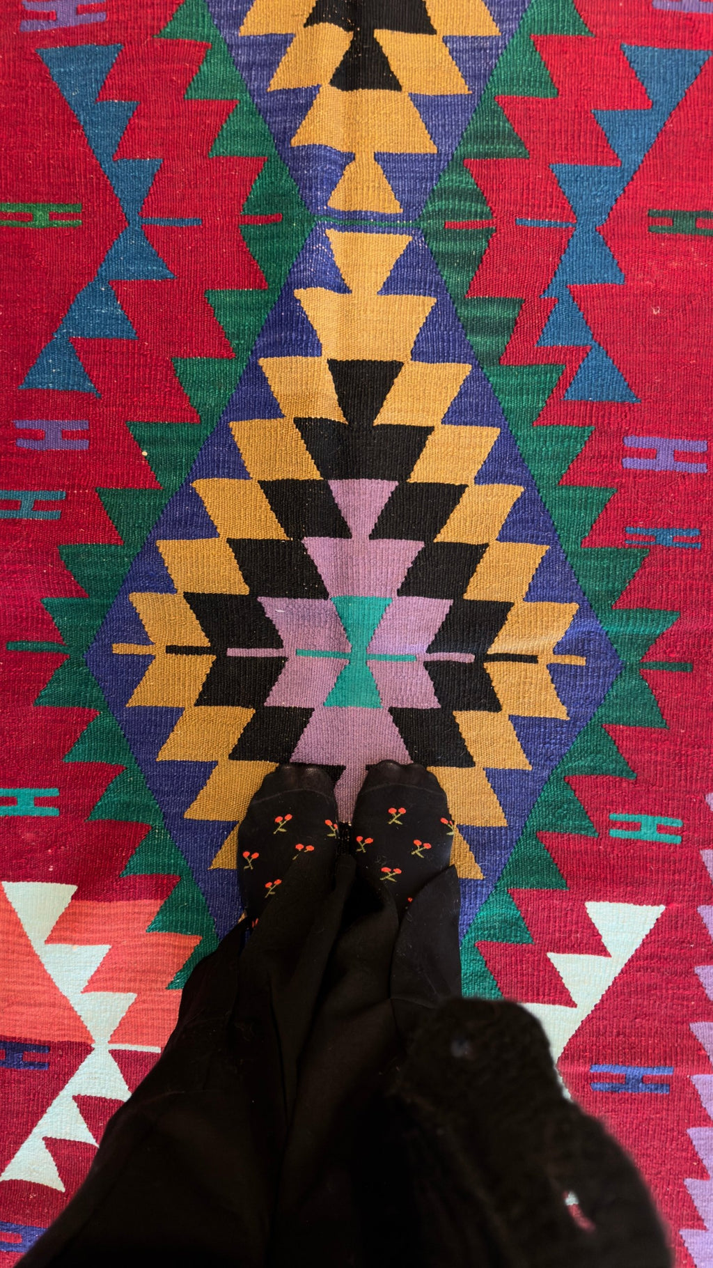 Vintage Kayseri kilim wide runner, bound side edge