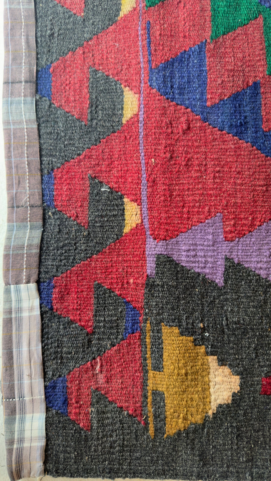 Vintage Kayseri kilim wide runner, close-up of the weave